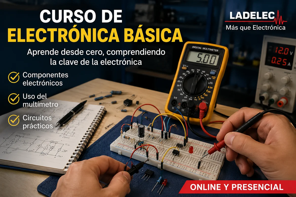 Prácticas del Curso de Electrónica Básica de Ladelec utilizando multímetro, protoboard y componentes electrónicos